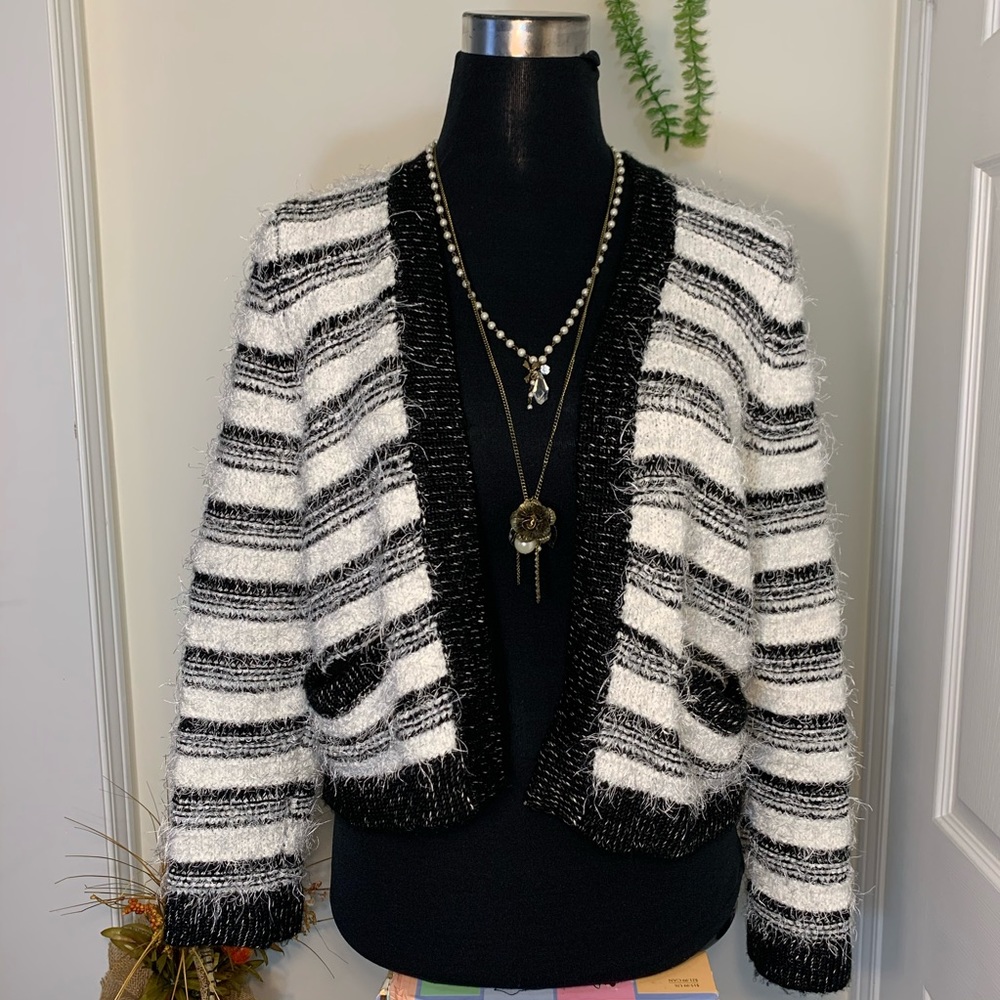 CalvinKlein Fuzzy Ultra Striped Cropped Sweater